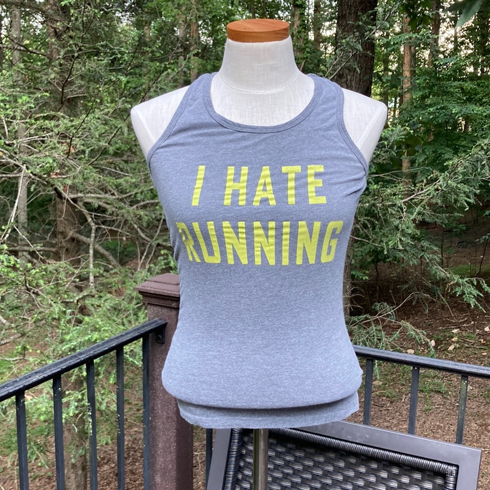 Grip active girls gray tank top "I hate running" sz. S (8)